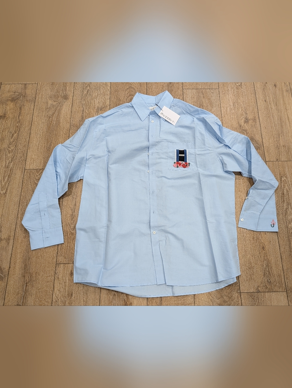 $650 Mens JW Anderson Window Embroidery LS Button Up Shirt Light Blue 50 Large